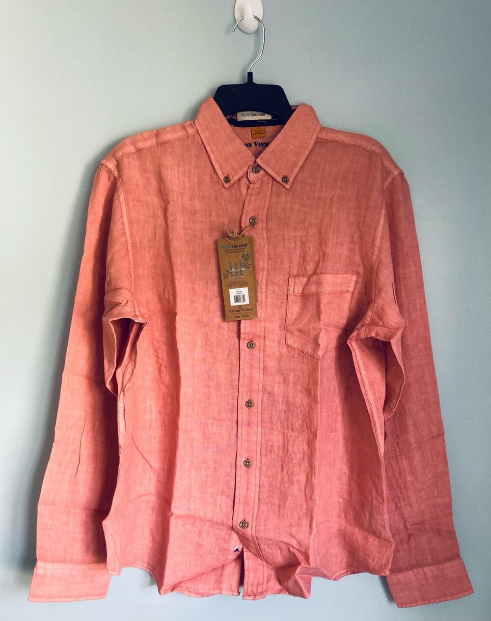 Tailor Vintage Medium Button Up Long Sleeve Shirt Medium Dusty Rose Casual